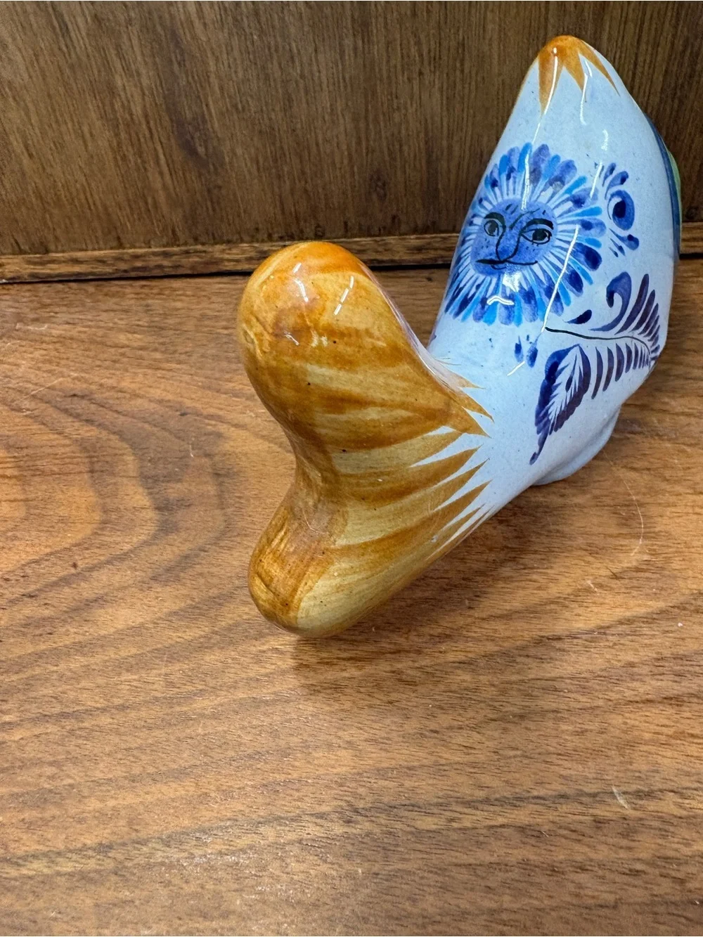 Hand-Painted Ceramic Fish Figurine - Blue, Green & Gold